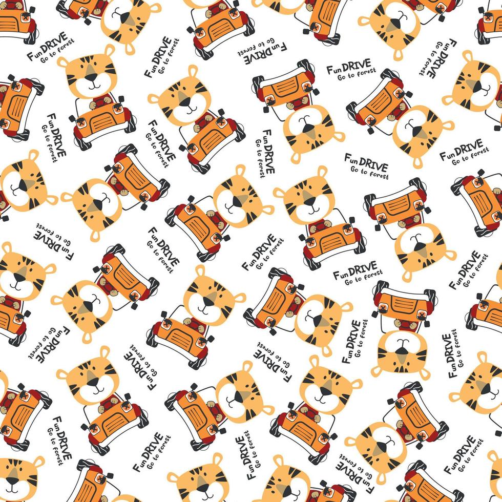 Seamless pattern of funy animal driving the blue car. Can be used for t-shirt print and other decoration. vector