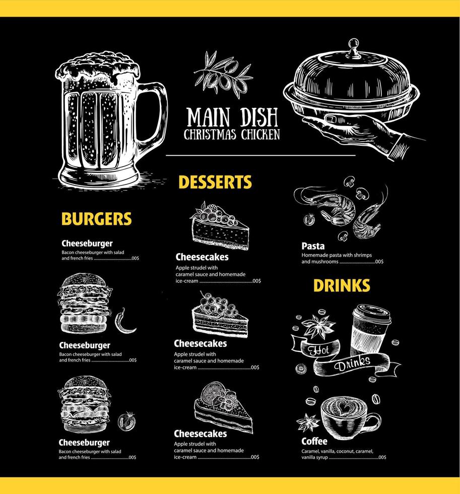 Menu cafe brochure. Flyer with hand-drawn graphic. vector