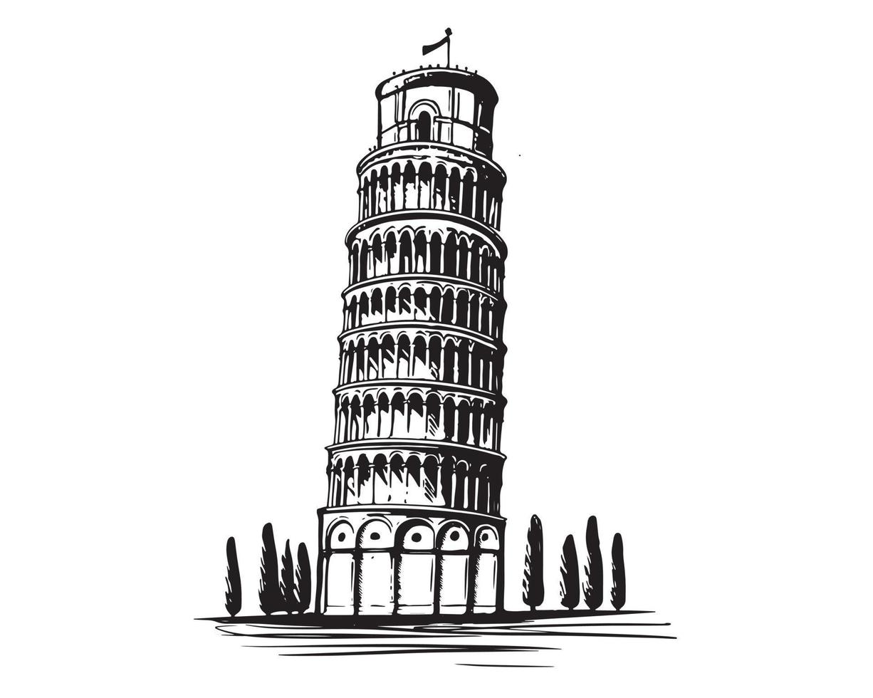 Leaning tower of Pisa hand drawn illustrations vector