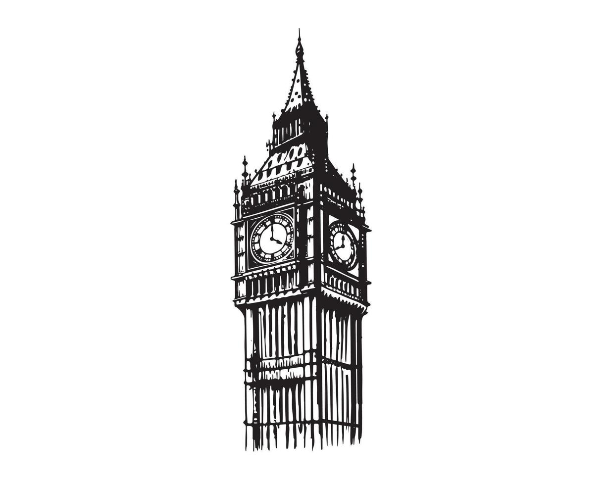 Big Ben Tower of London, hand drawn illustrations, vector