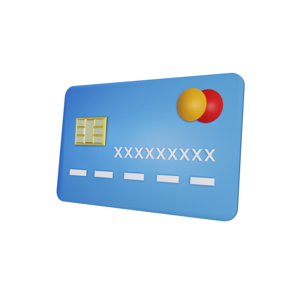 Blue credit card isolated transparent background 3d render icon design png