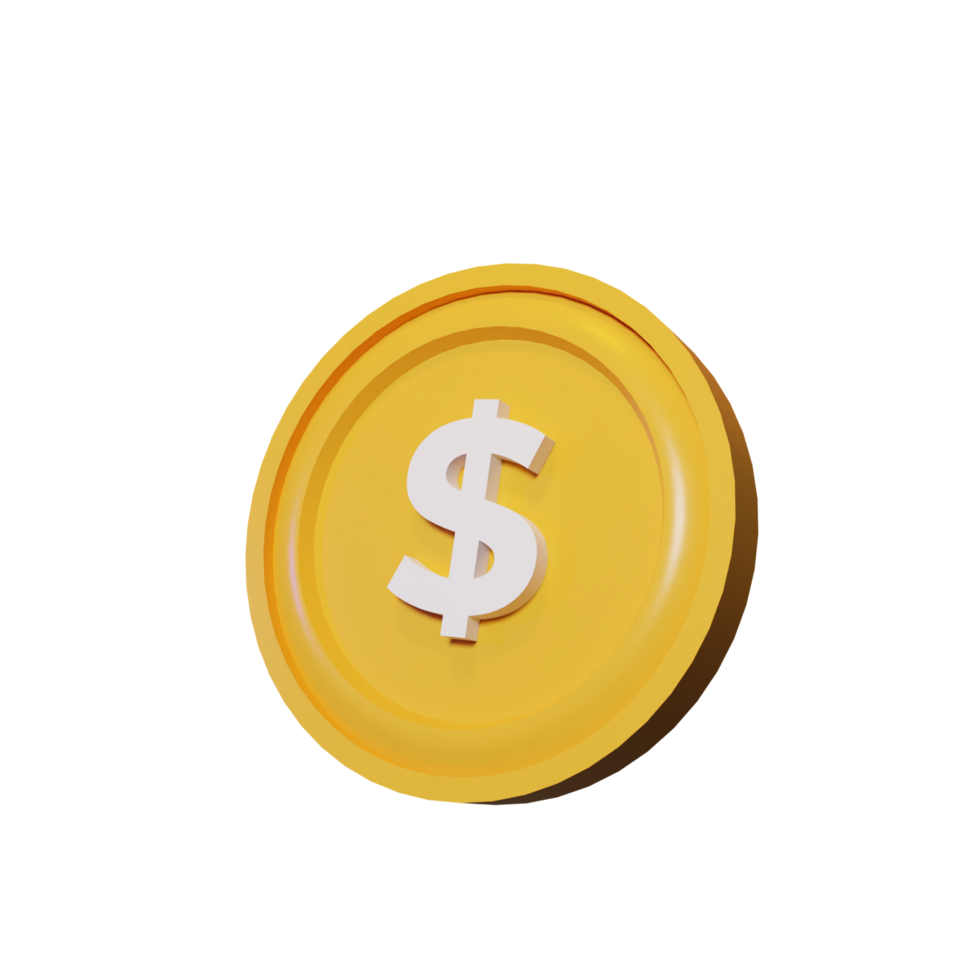 Gold coin with dollar sign isolated transparent background 3d render icon design png