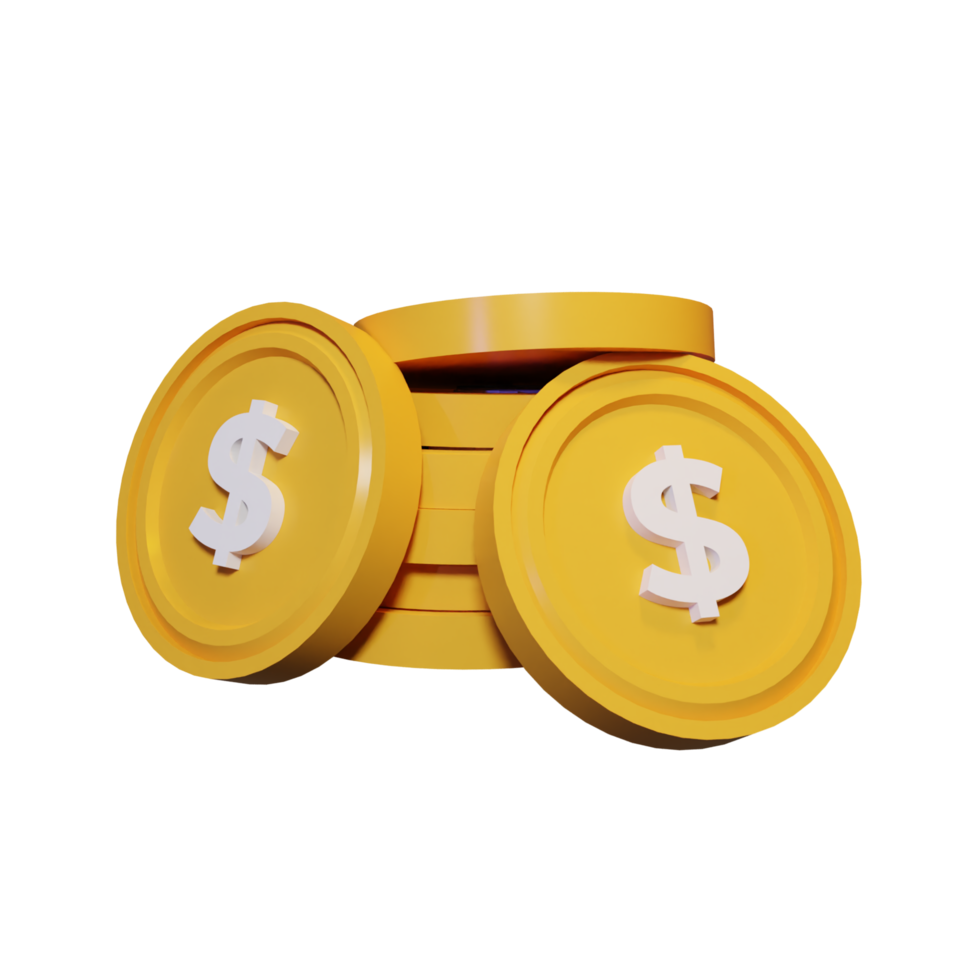 pilha ouro moeda com dólar placa isolado transparente fundo 3d render ícone Projeto png