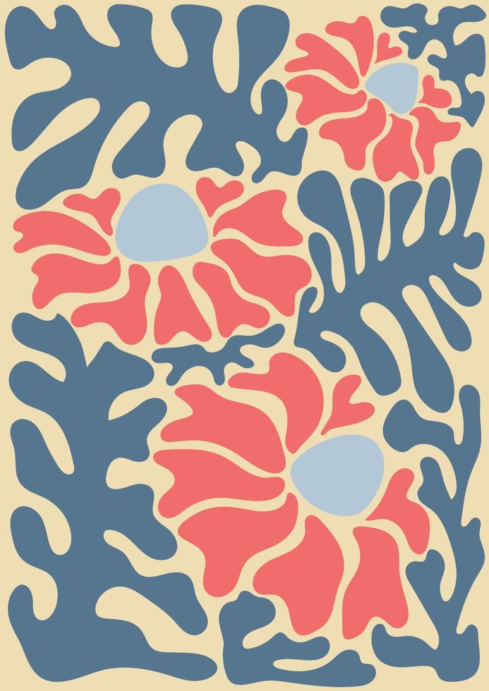 de moda floral retro póster. resumen florecer impresión en ingenuo Arte estilo vector