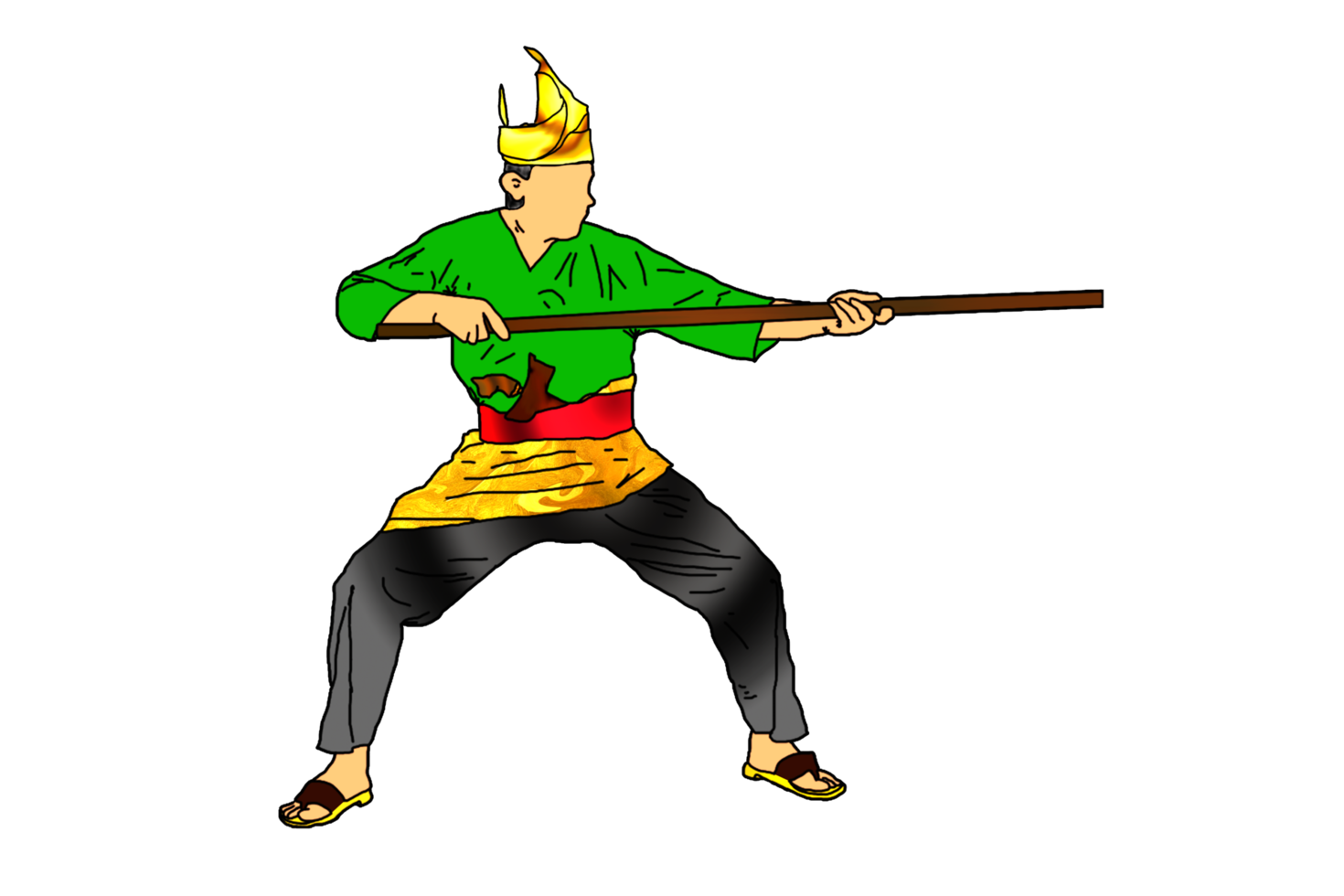 icon pattern man practice Malay martial art with rattan stick png