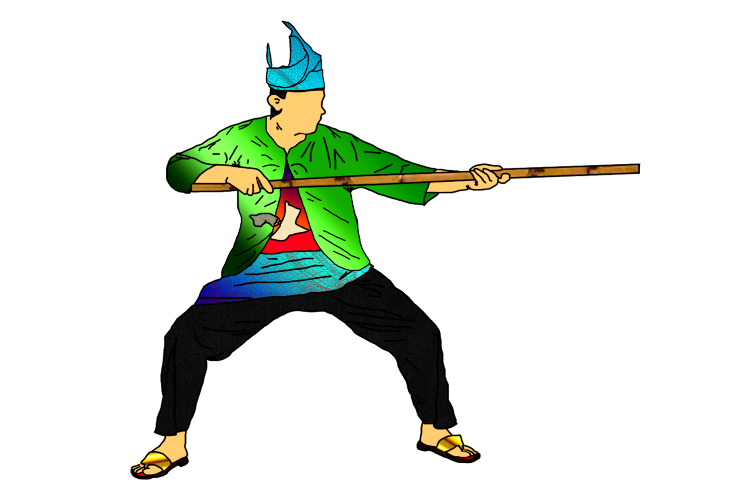 icon pattern man practice Malay martial art with rattan stick png