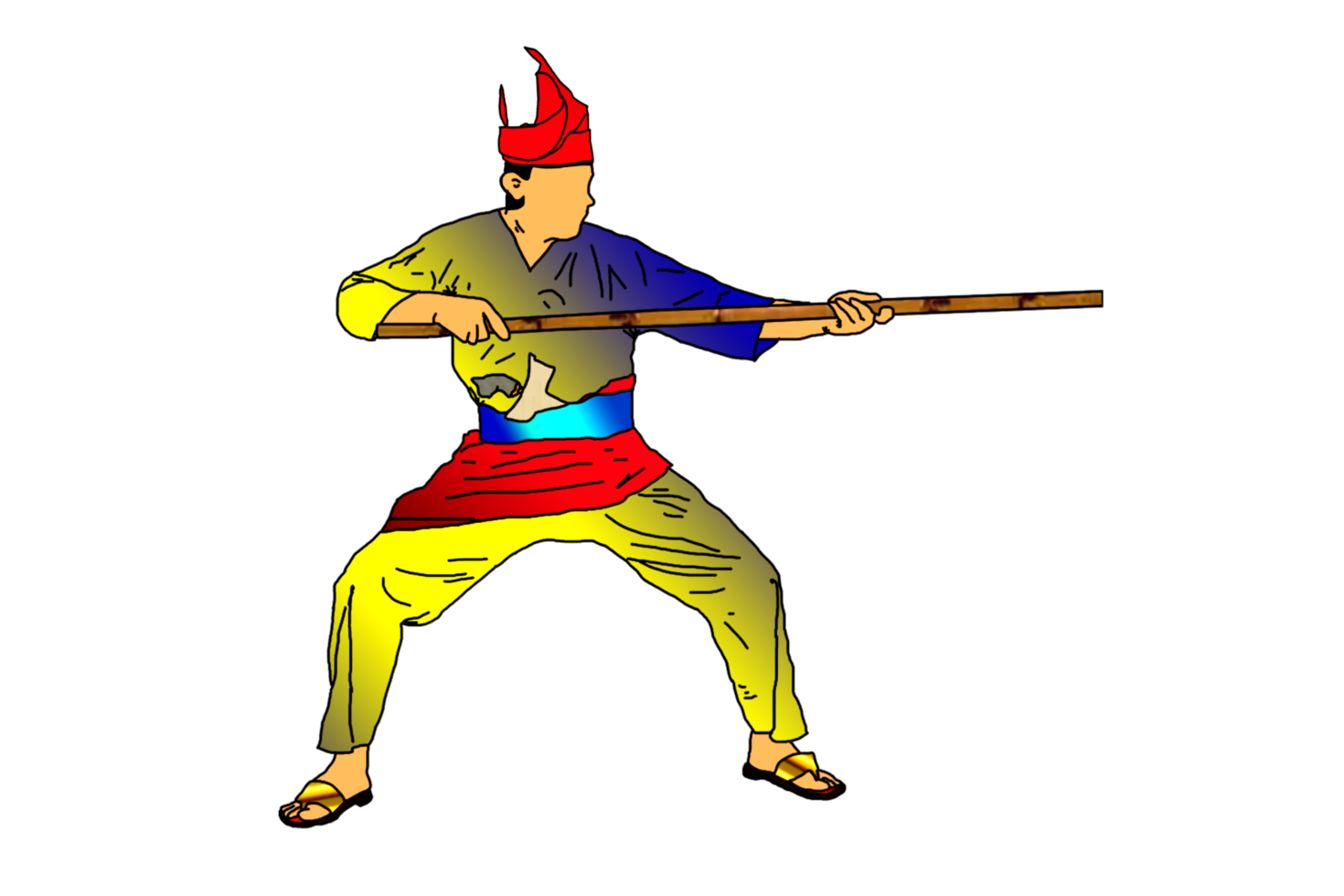 icon pattern man practice Malay martial art with rattan stick png