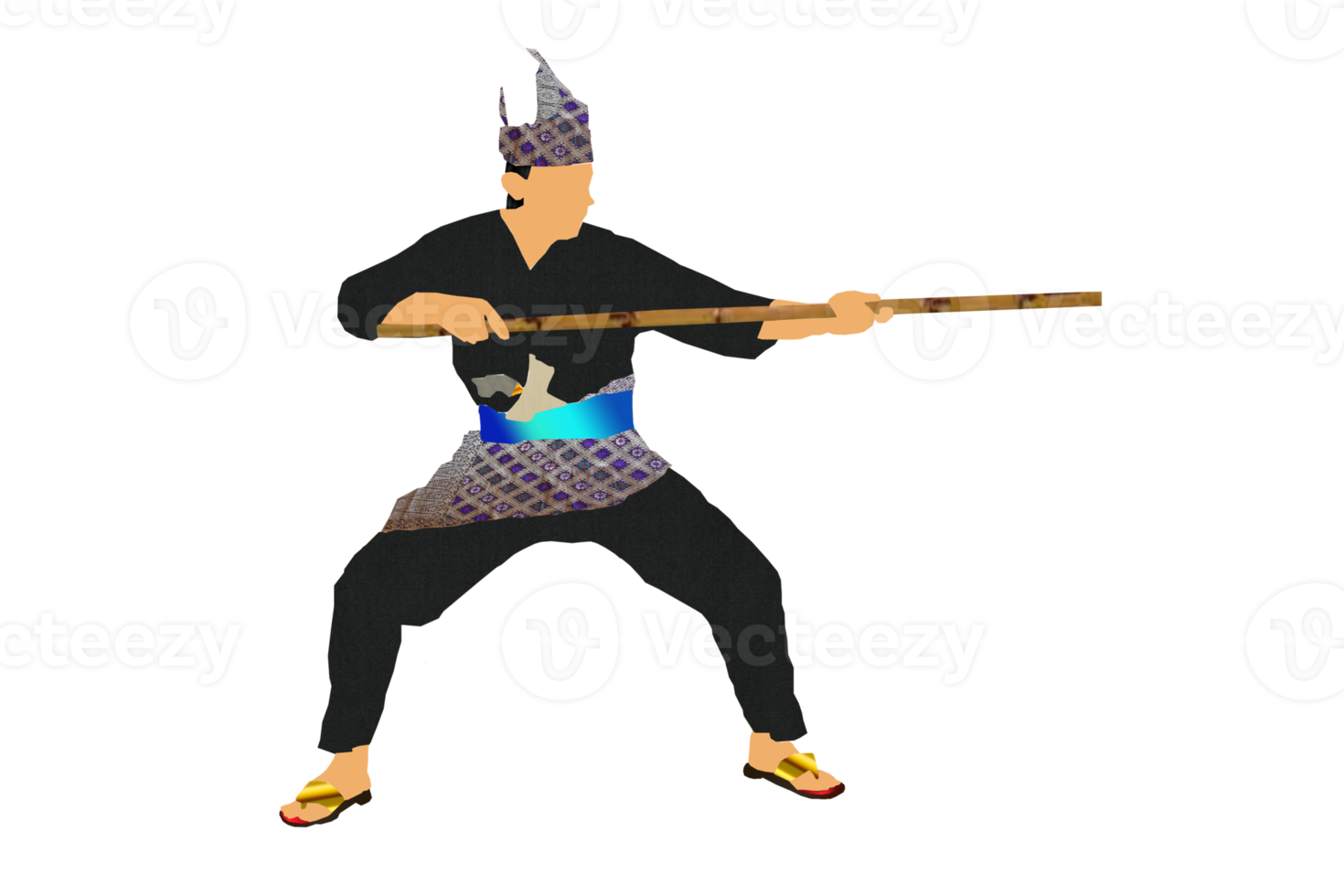 hombre práctica silat con rota palo png