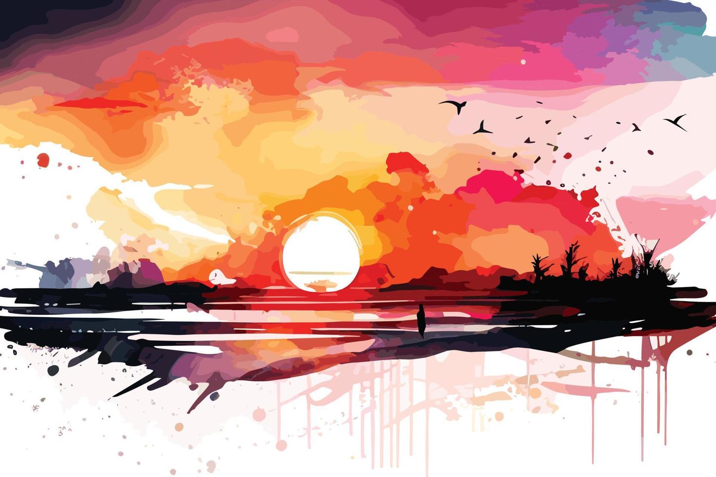 watercolor sunset at the beach illustration for social media ads, posters, banners, and book covers design vector
