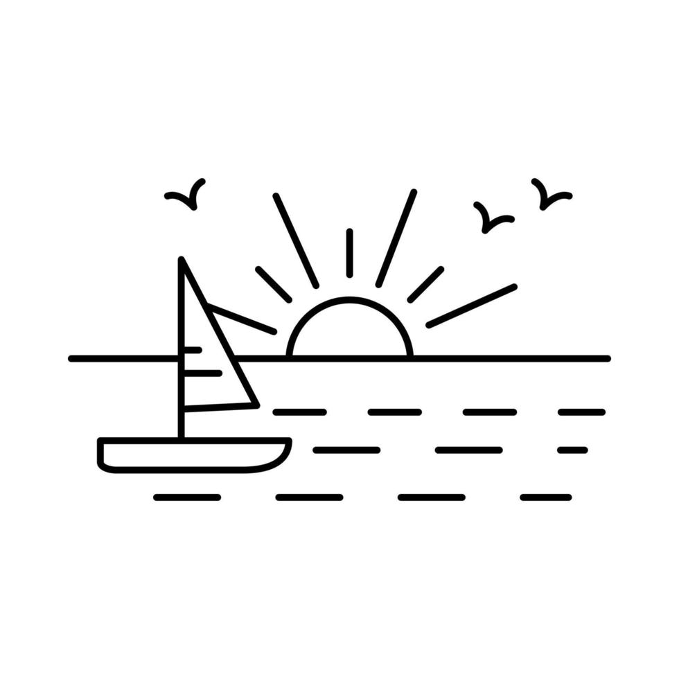 velero a puesta de sol línea, contorno vector firmar, lineal estilo pictograma vector icono