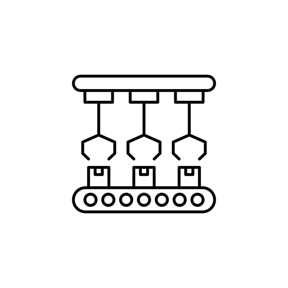 Robot arm box conveyor vector icon