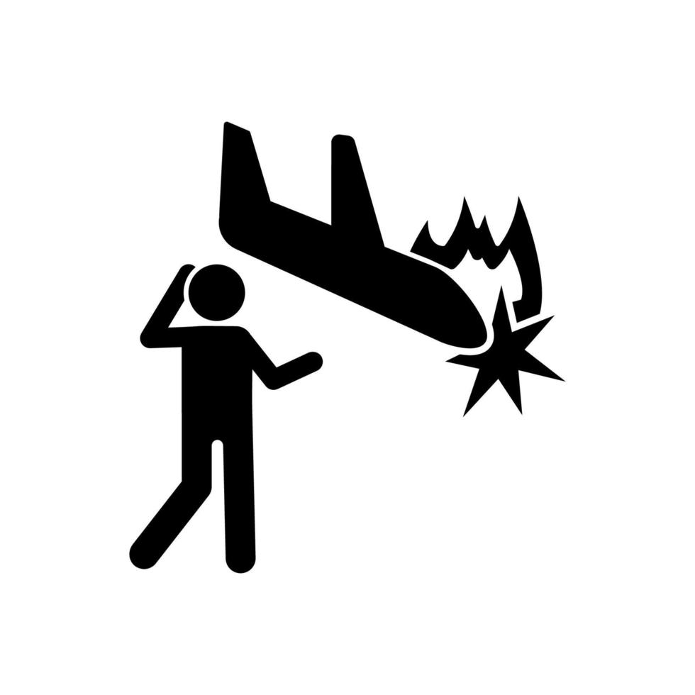 Plane, fire, man vector icon