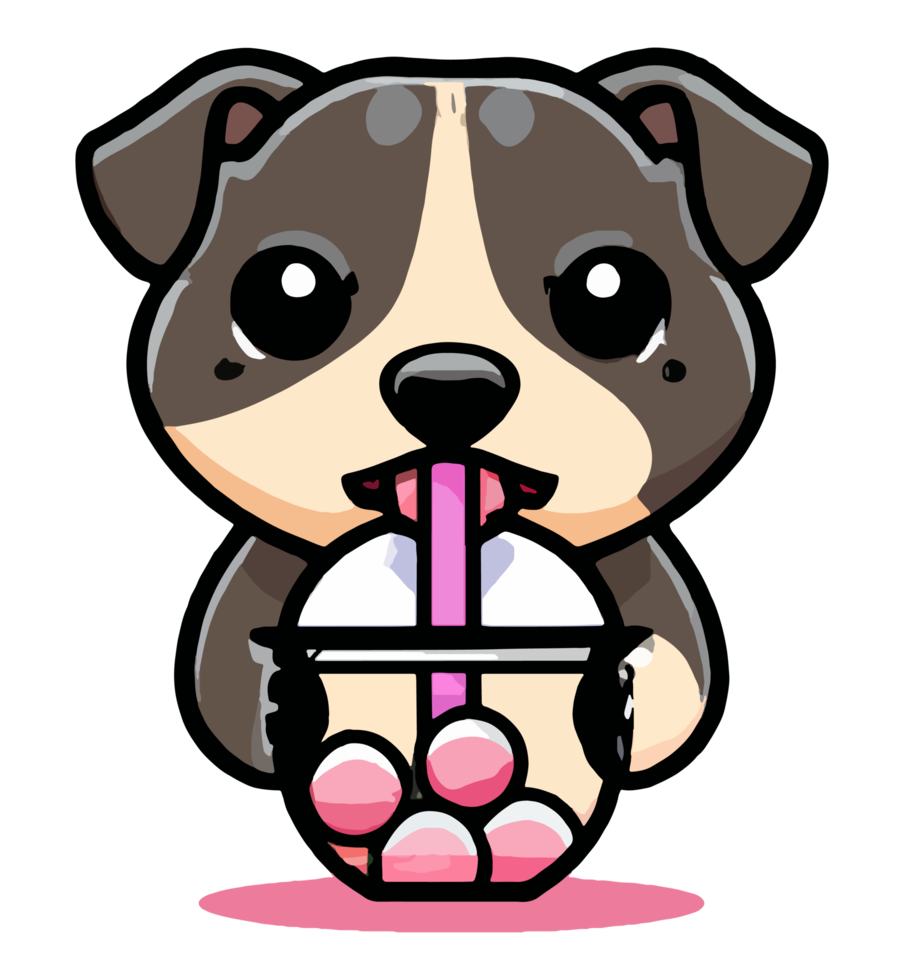 cartoon style pitbull dog drink bubble tea png