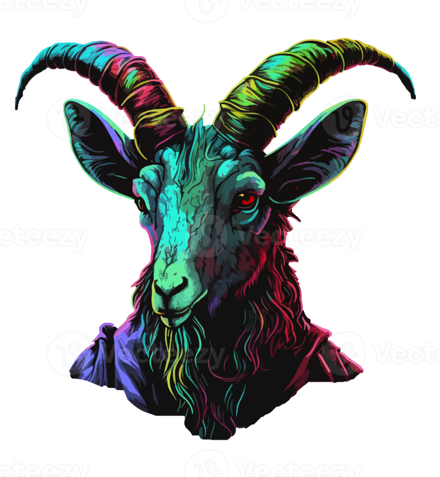 Goat head with colorful horns png