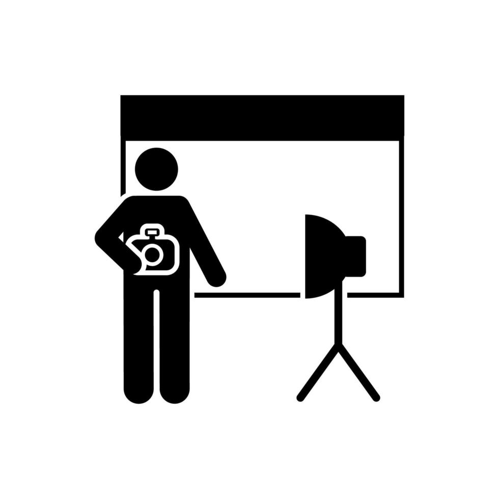 Cameraman, soft box, equipment, camera pictogram vector icon