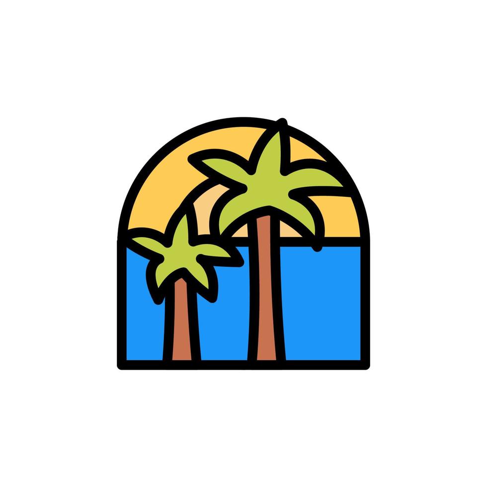 Palms, sun, ocean vector icon