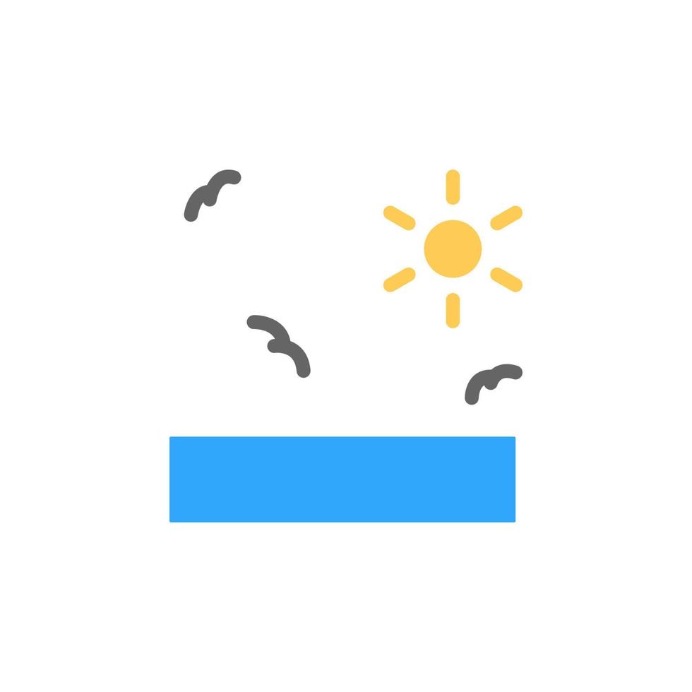 Sun, birds, ocean vector icon