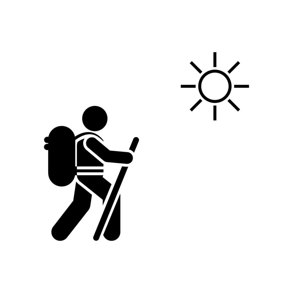 Man hiking backpack adventure vector icon