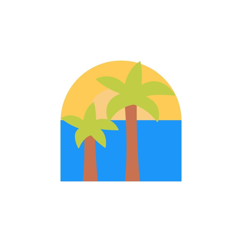 Palms, sun, ocean vector icon