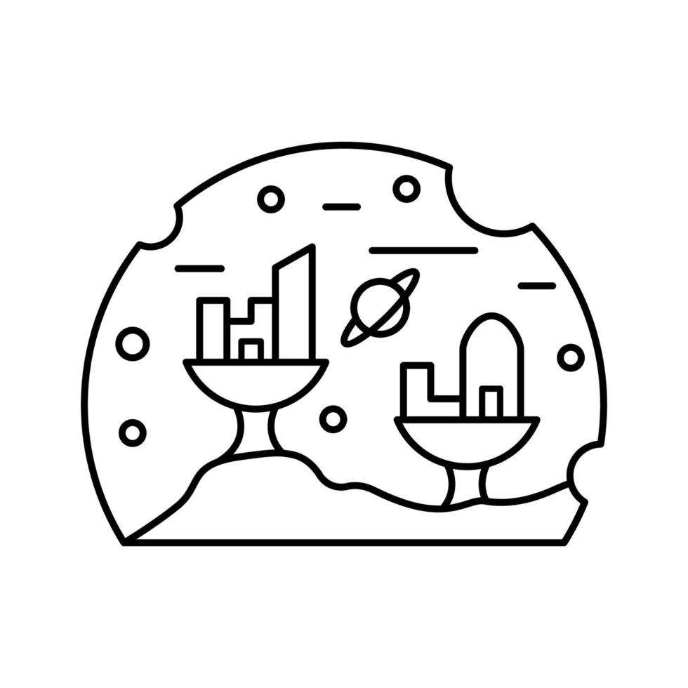 Space settlement, planet with buildings vector icon