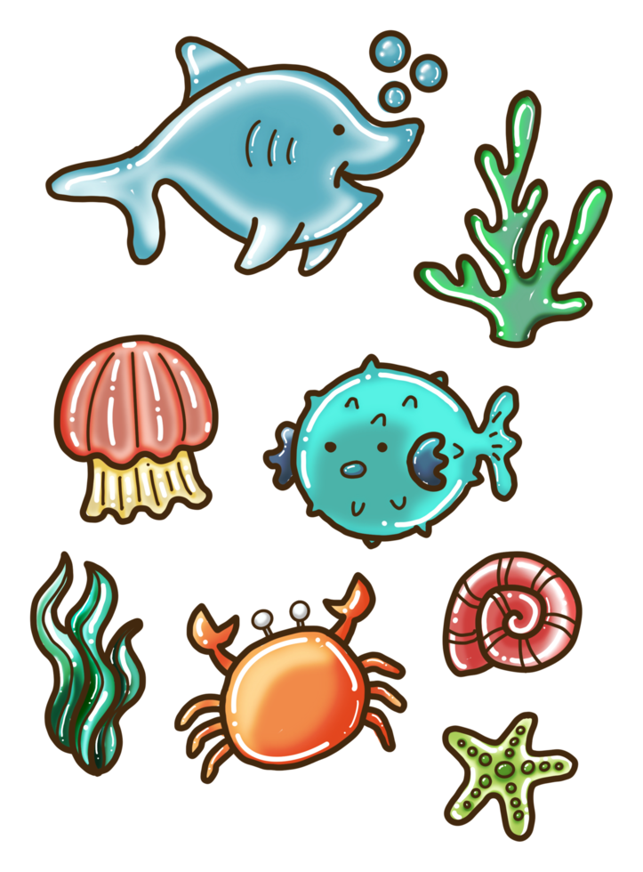 Cute Sea Animal Icons Wallpaper png