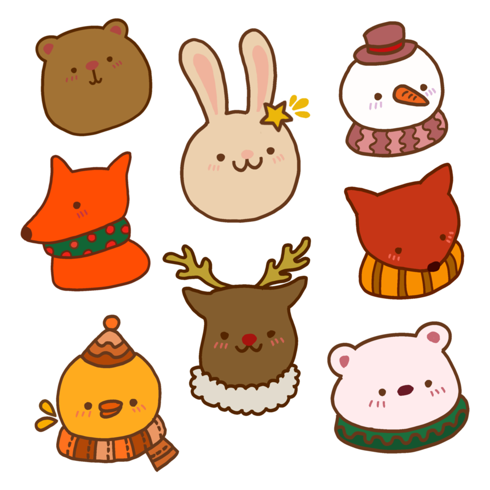 carino Natale animali e pupazzo di neve collezione png