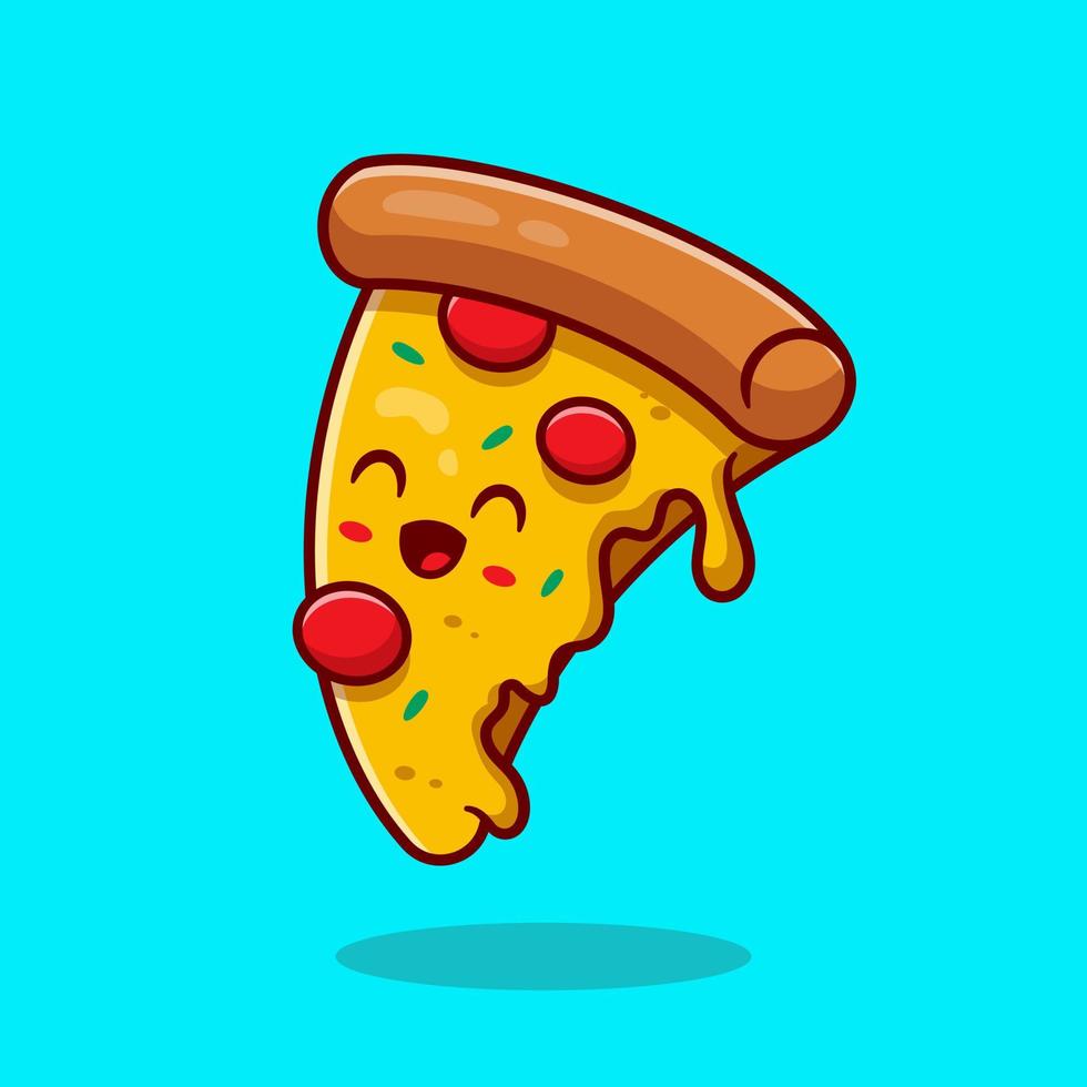 Cute Pizza Cartoon Vector Icon Illustration. Fast Food Icon Concept Isolated Premium Vector. Flat Cartoon Style