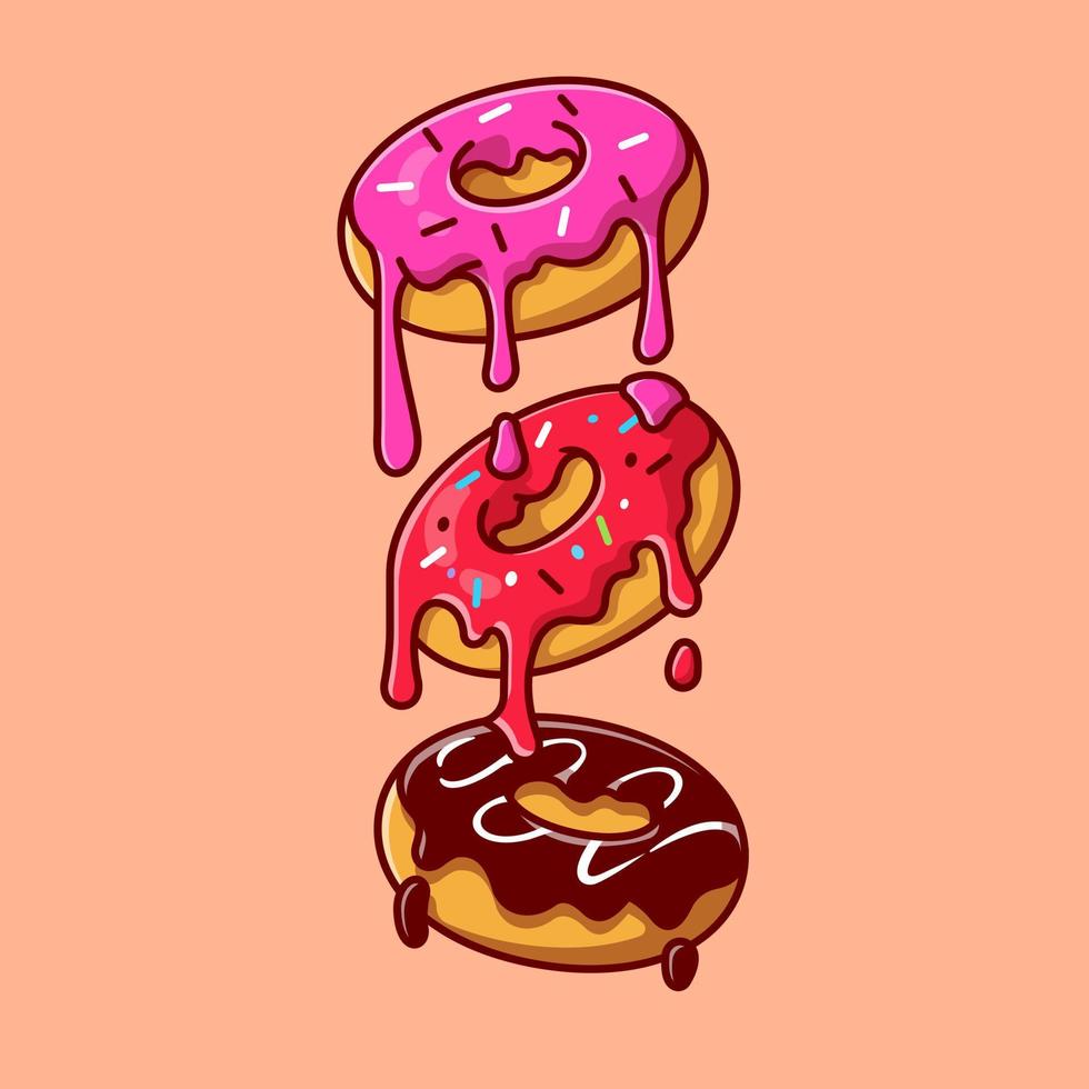 Floating Melted Doughnut Cartoon Vector Icon Illustration. Food Object Icon Concept Isolated Premium Vector. Flat Cartoon Style