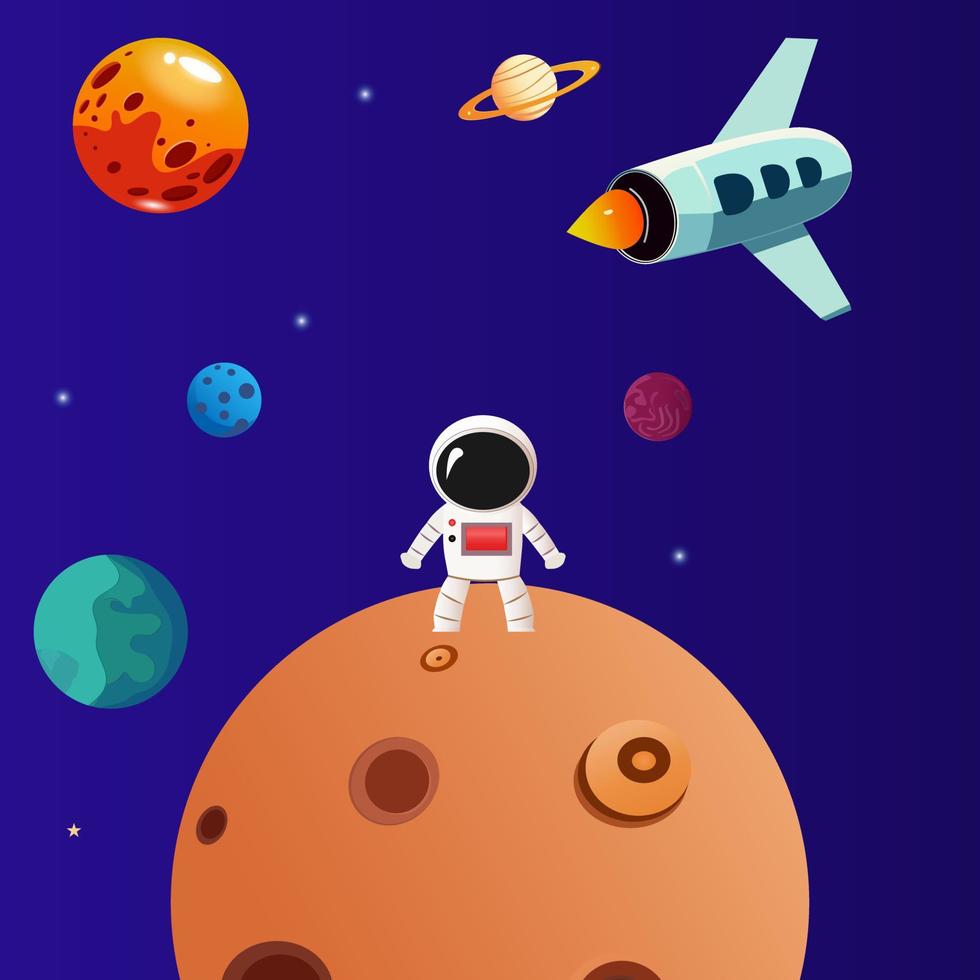 Cartoon space planets, stars, and UFO spaceship------------------Vector space illustration vector
