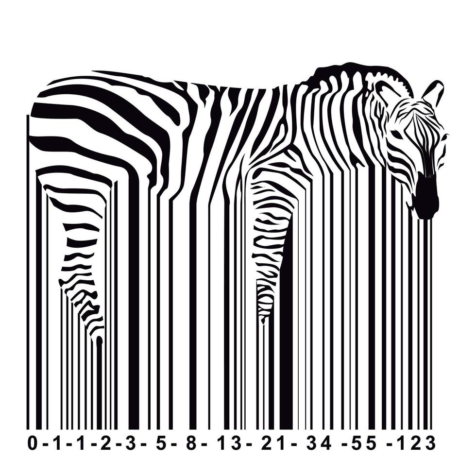 design for t-shirt of a zebra mixed with a barcode. finbonacci code ...