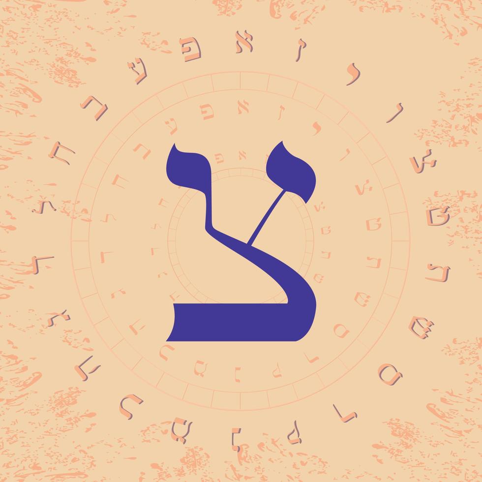 vector ilustración de el hebreo alfabeto en circular diseño. hebreo letra llamado espinilla grande y azul.