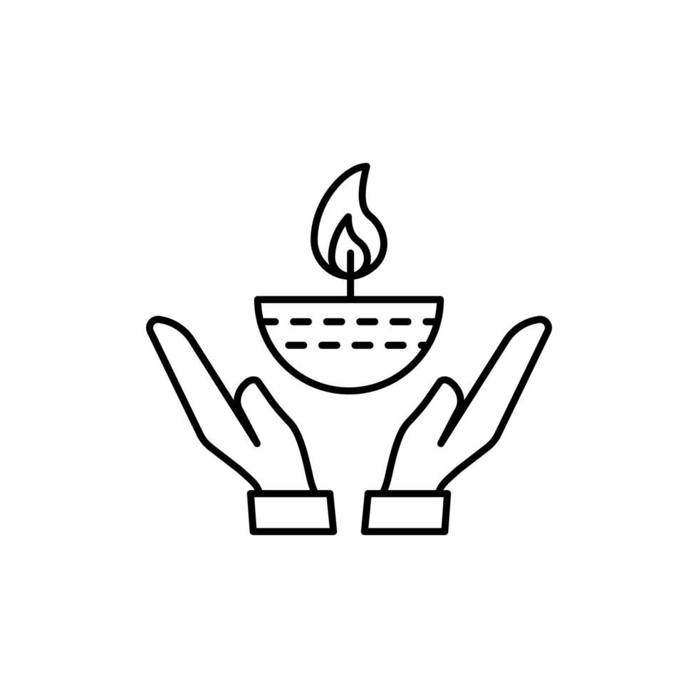Oil lamp, hand, Diwali vector icon