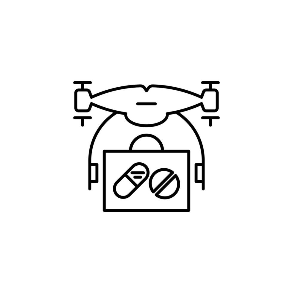 drone with medicines field outline vector icon