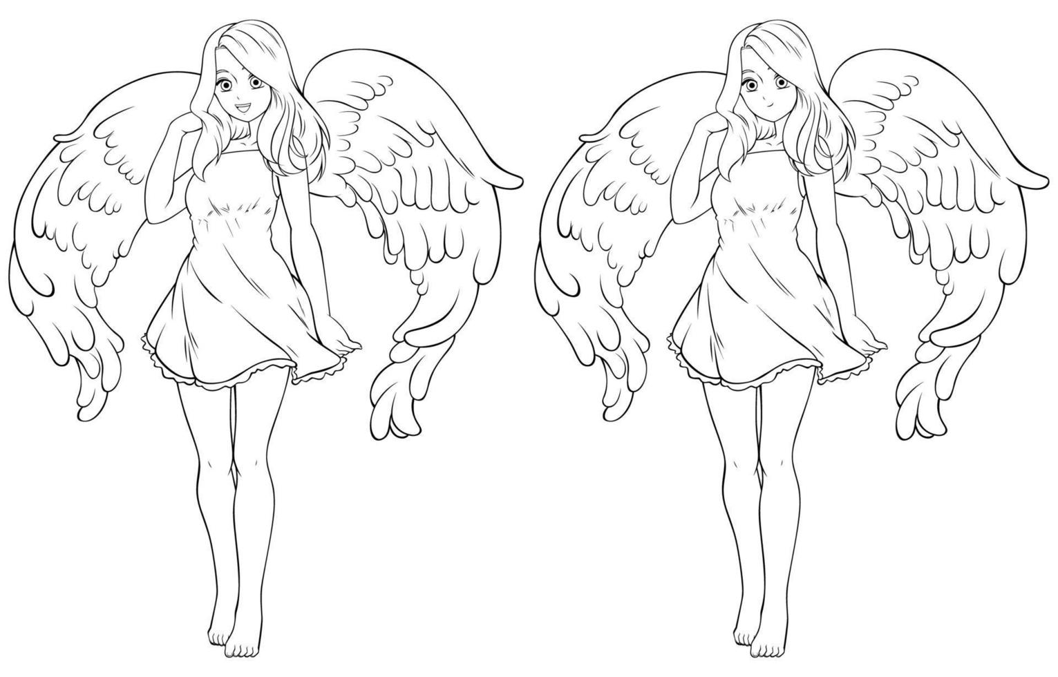 Angel Anime Girl on White Line Art vector