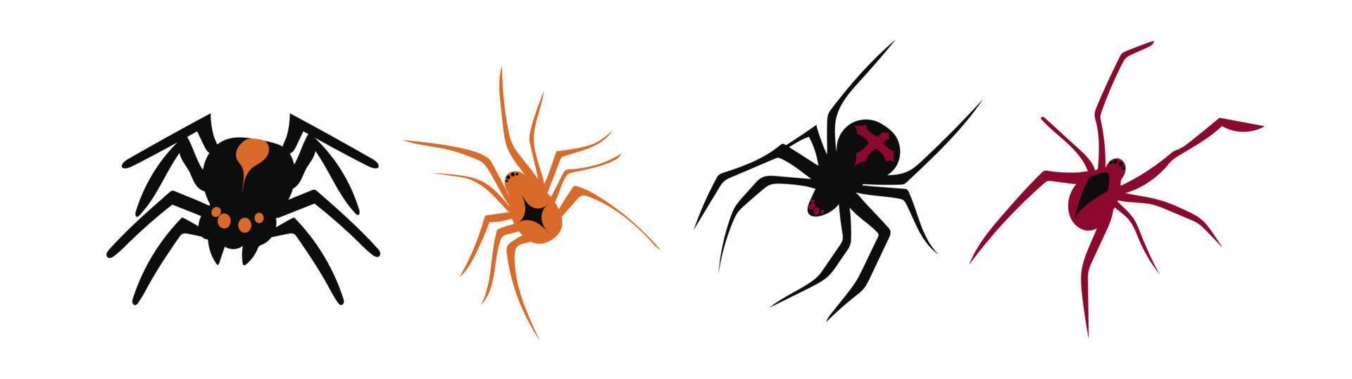 Collection of Spider, cobweb, isolated on white. Spiderweb for Halloween design. Spider web elements, spooky, scary, horror Halloween decor. Hand drawn silhouette, vector. vector