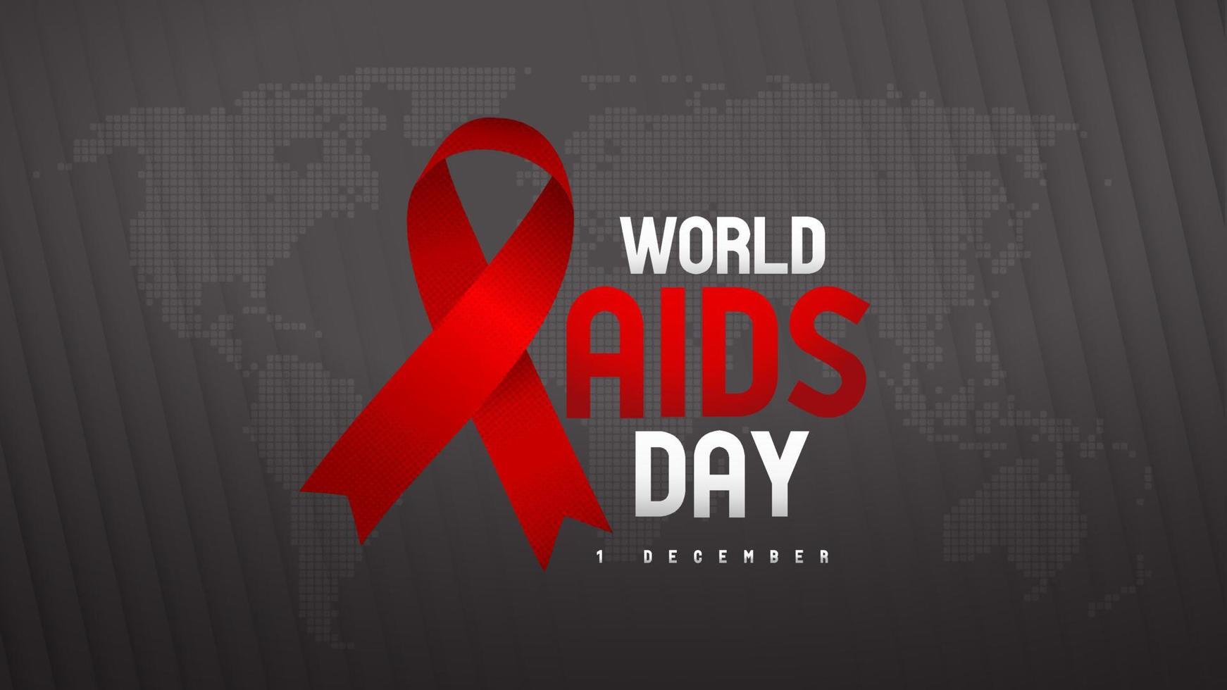 World AIDS Day Banner with Red Awareness Ribbon on Black abstract Background vector