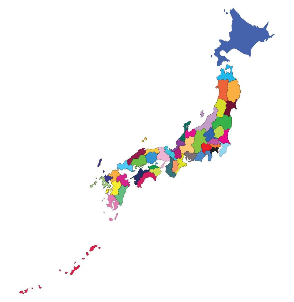 Japan map of multicolor administrative regions vector