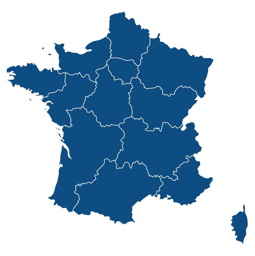 Francia o francés mapa con azul y transparente antecedentes división 13 regiones. vector ilustrador