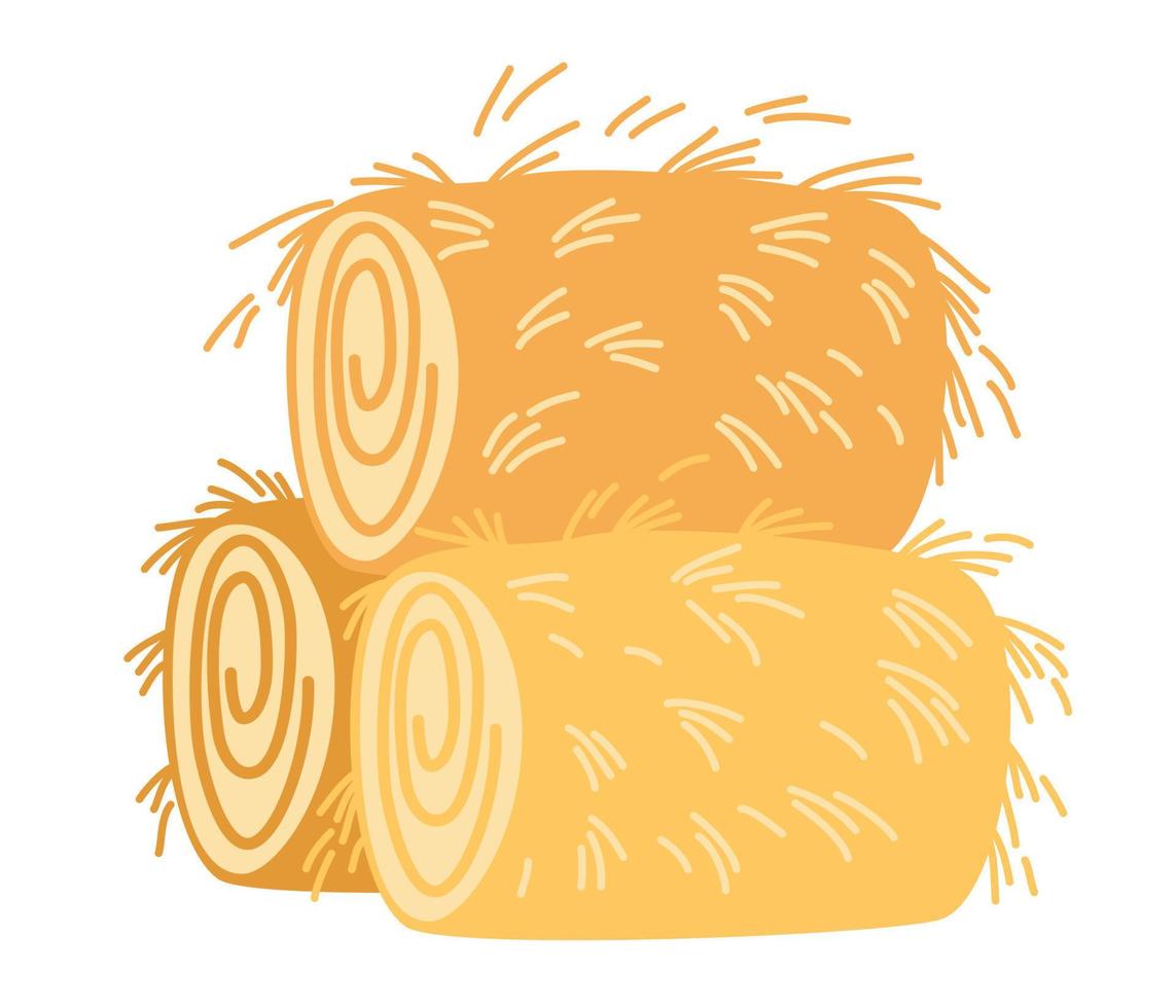 Haystack. Dry grass, farm fodder bundles. Bale of hay Dried haystack, fodder straw and farm haystacks vector cartoon illustration isolated on the white background.