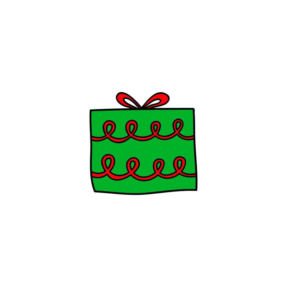 Doodle gift box with bow. vector