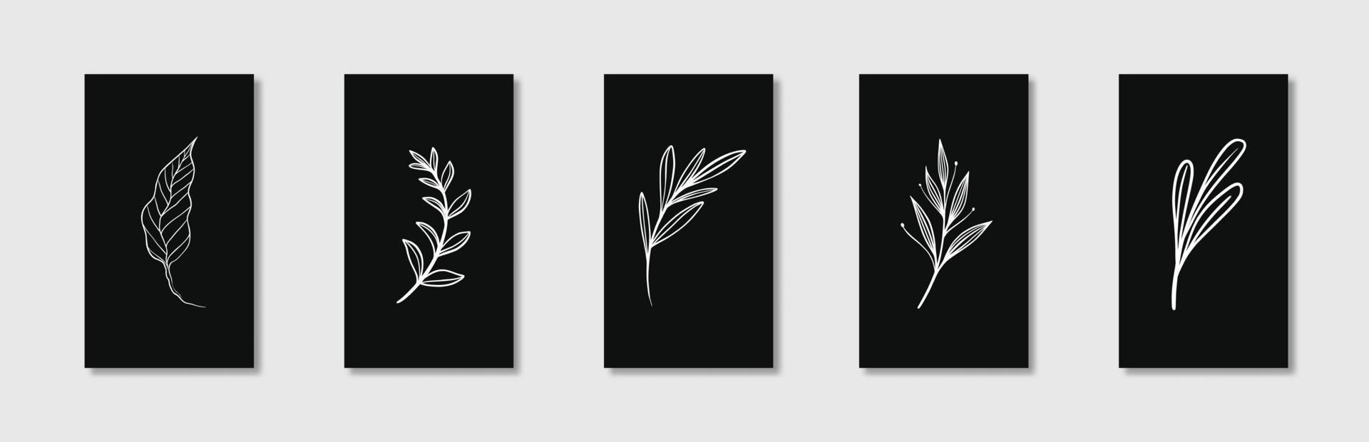 Black and white botanical line art vector poster for wall decoration