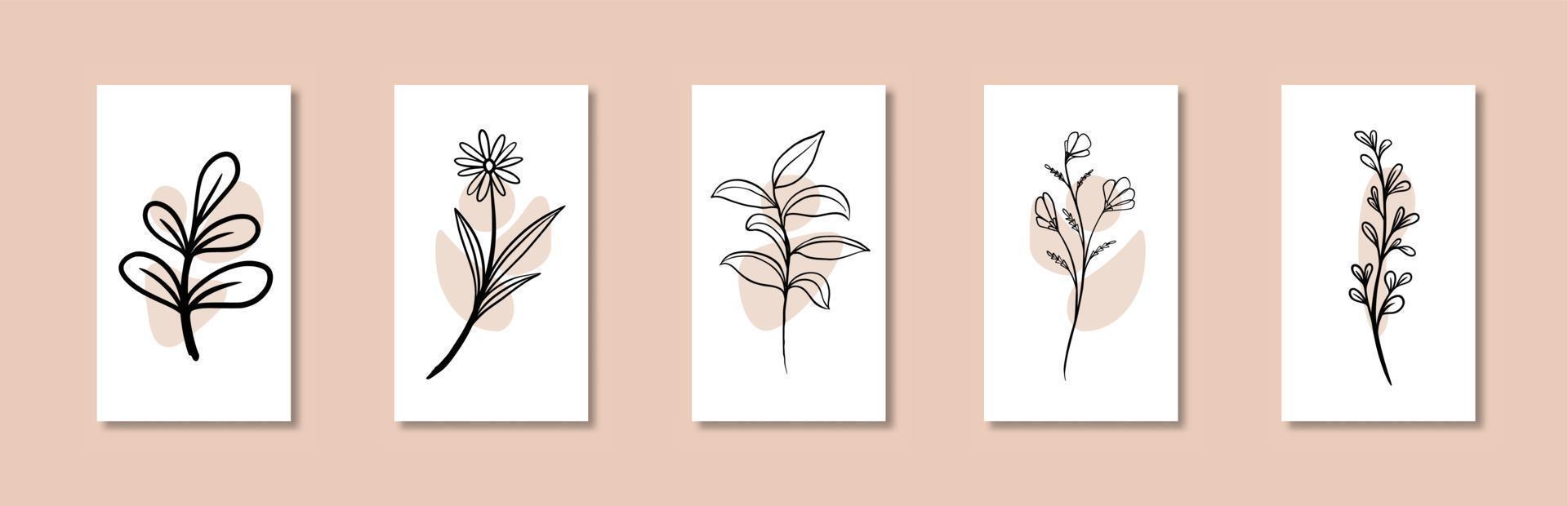 cartel de vector de arte de línea botánica floral para decoración de pared