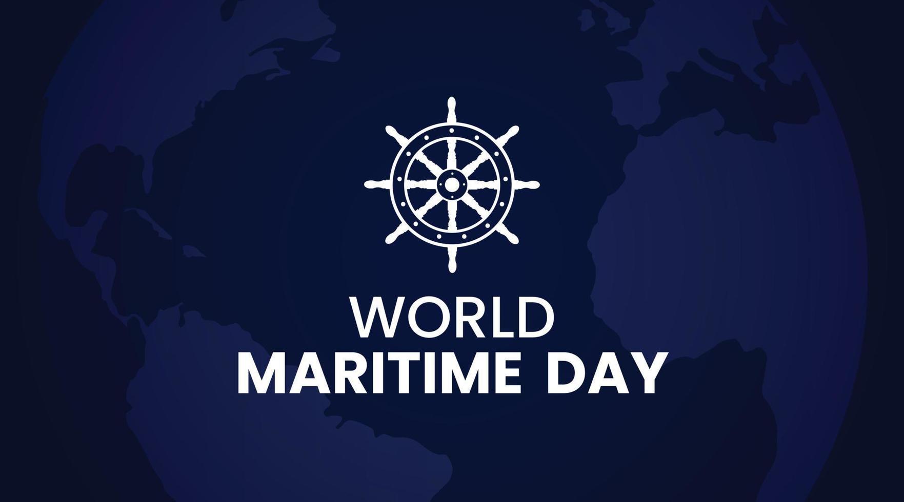 Vector illustration of ship's wheel on a deep blue background, as a banner or template for world maritime day.