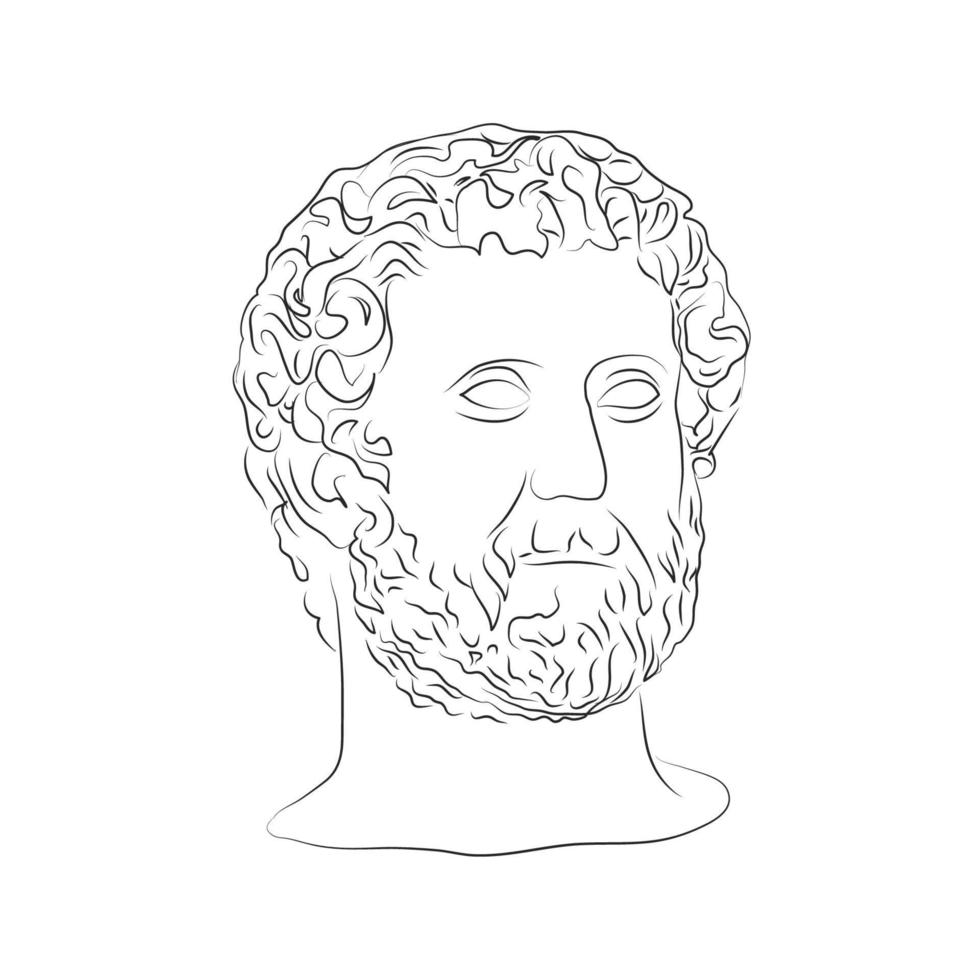 One-line portrait, Greek sculpture. Antique gypsum head illustration. vector