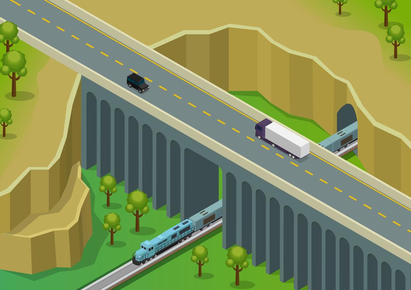 multilevel intersection of highways with railroads vector