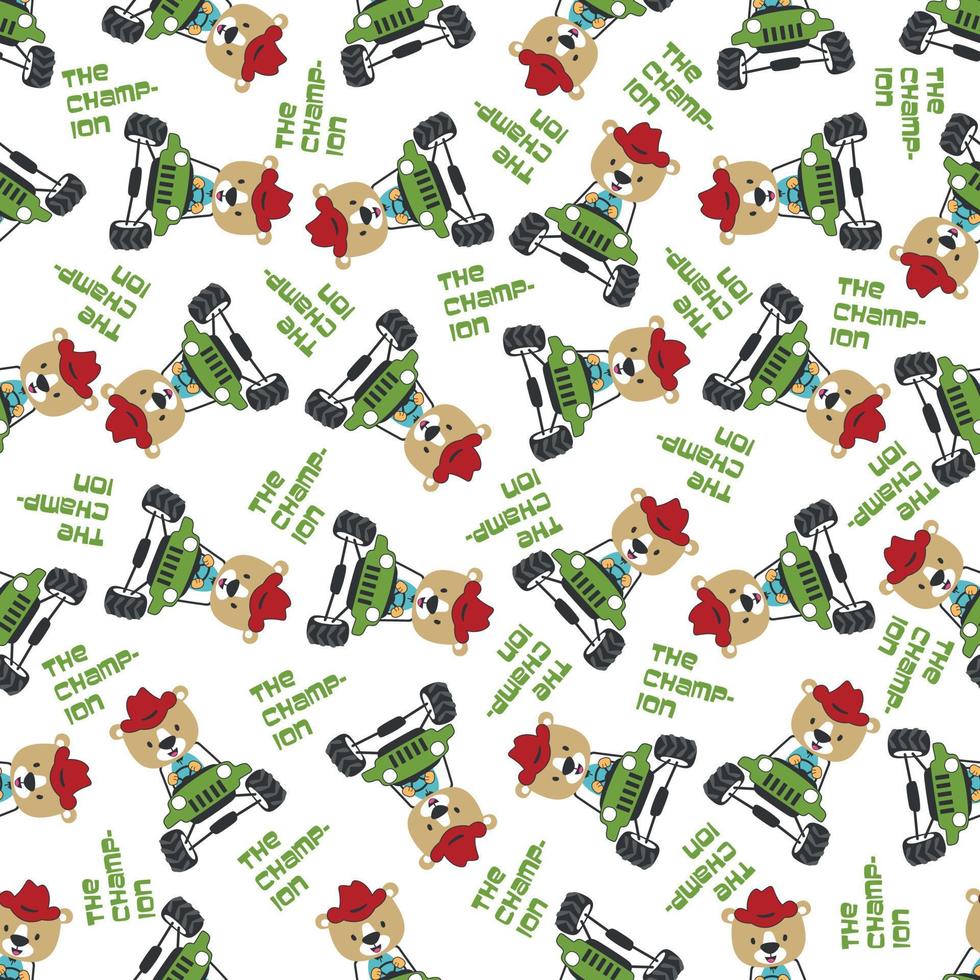 Seamless pattern vector of off road car with animal driver.