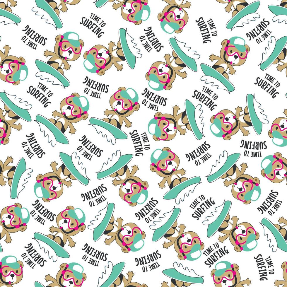 Seamless pattern of cute little animal with a surfboard, Can be used for t-shirt print, and other decoration. vector