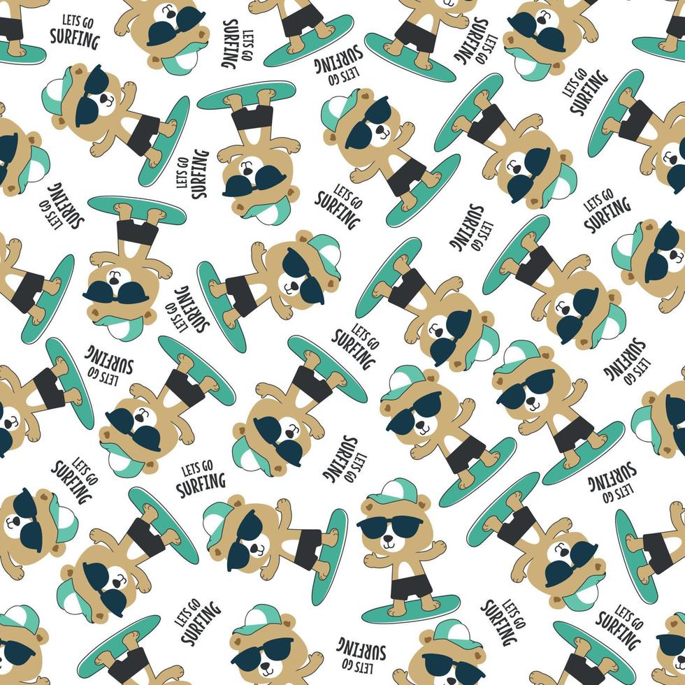 Seamless pattern of cute little animal with a surfboard, Can be used for t-shirt print, and other decoration. vector