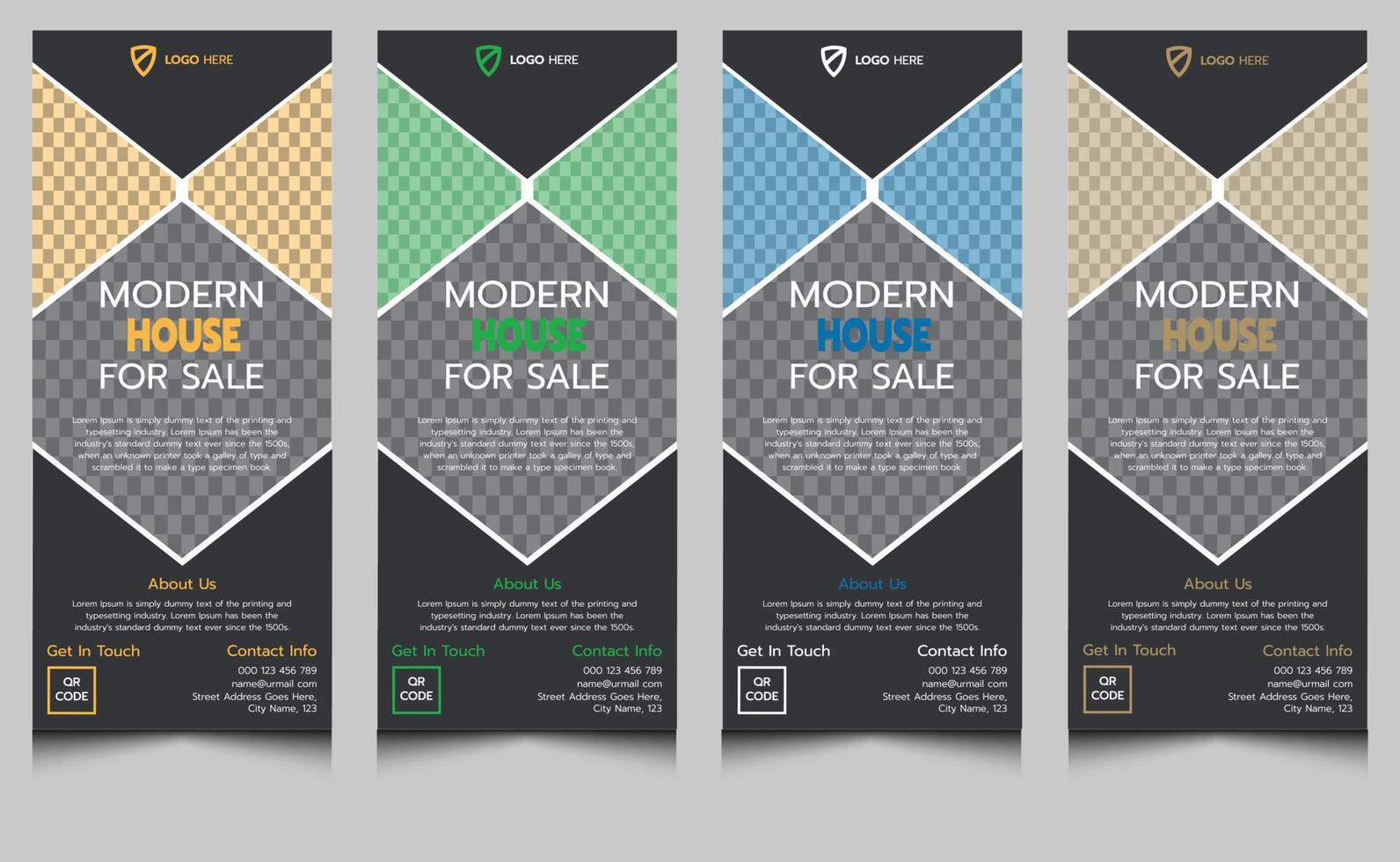 Elegant clean minimal abstract company creative modern corporate identity professional real estate construction home for sale business roll up banner template design. vector