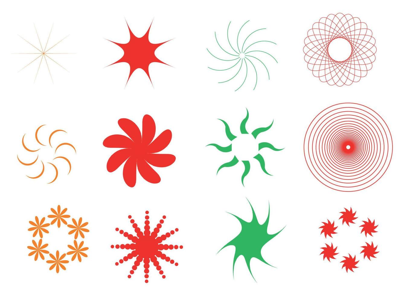 Abstract geometric shapes and grids. Figure star oval spiral flower and other primitive elements design. vector